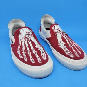Straye Red Suede X-Ray Skeleton Slip-On Sneakers Skate Shoes Mens Size 9